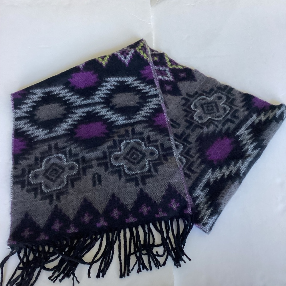 Vintage 100% Cashmere Scarf Made in Germany Hand Woven Purple Black Abstract - Picture 12 of 12
